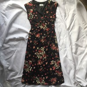 Floral V Neck Black Dress